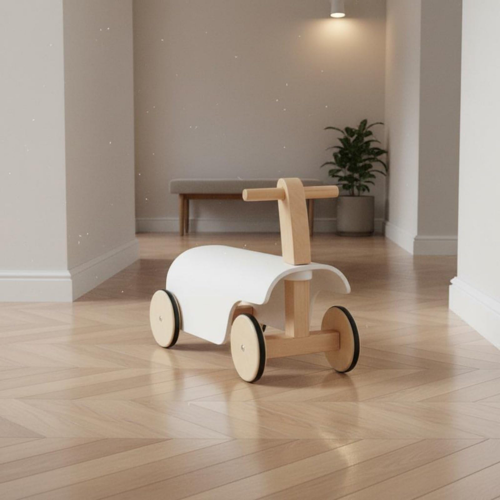 Draisiènne Enfant Vélo d'Équilibre Bois sans Pédales Construction Basse Légère Préhension Aisée Roulement Stable Motricité Précoce Adaptée à Jardin Parc Maternelle, Blanc