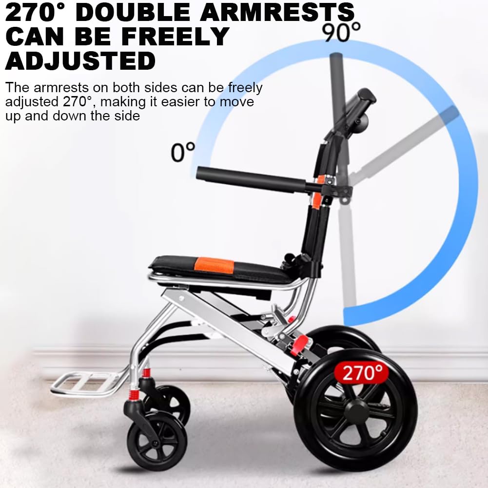 Carrozzina Portatile Manuale Autospinta, Carrozzina Multifunzionale in Lega di Alluminio, Poggiapiedi E Braccioli Regolabili, Carrozzina Pieghevole, Portata 100 kg,B