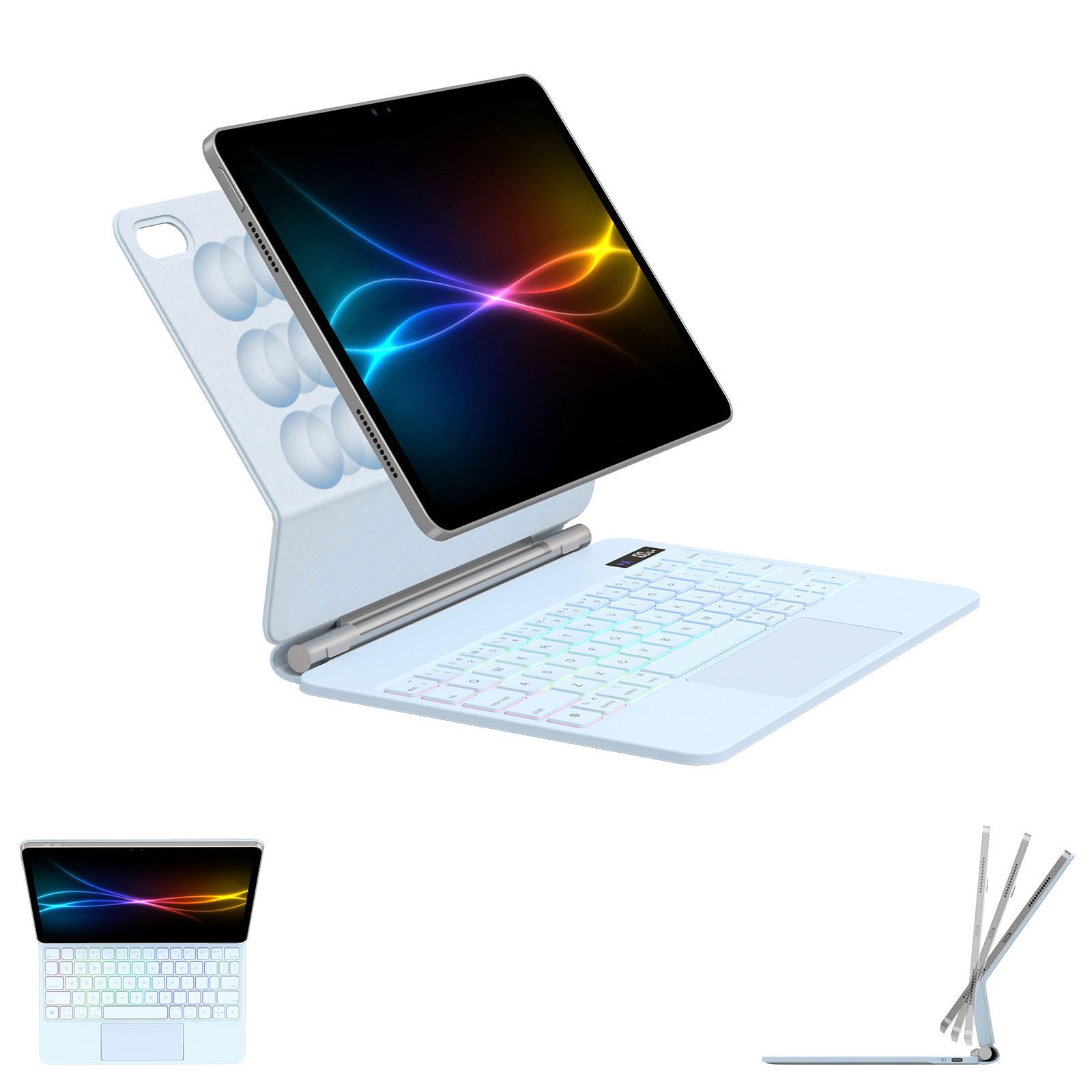 TECHGEAR Funda de teclado para iPad de 11 pulgadas A16 (2025) y 10.9 pulgadas (10ª generación 2022), soporte flotante magnético delgado, Bluetooth QWERTY, trackpad multitáctil, teclado retroiluminado