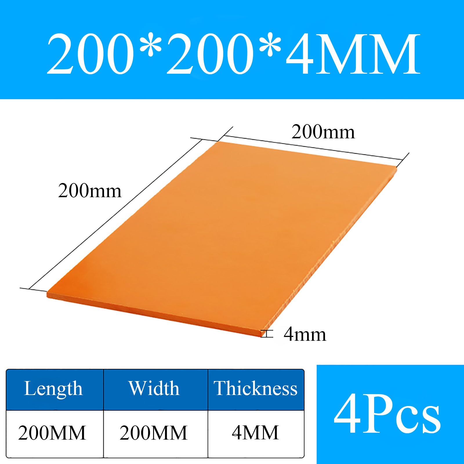 COYOUCO 4 pezzi di bachelite fenolico laminato resina foglio per apparecchi elettrici ed elettronici, fai da te e artigianato, 4/5/6 X 200 X 200 X 200 mm,200 * 200 * 4mm 4