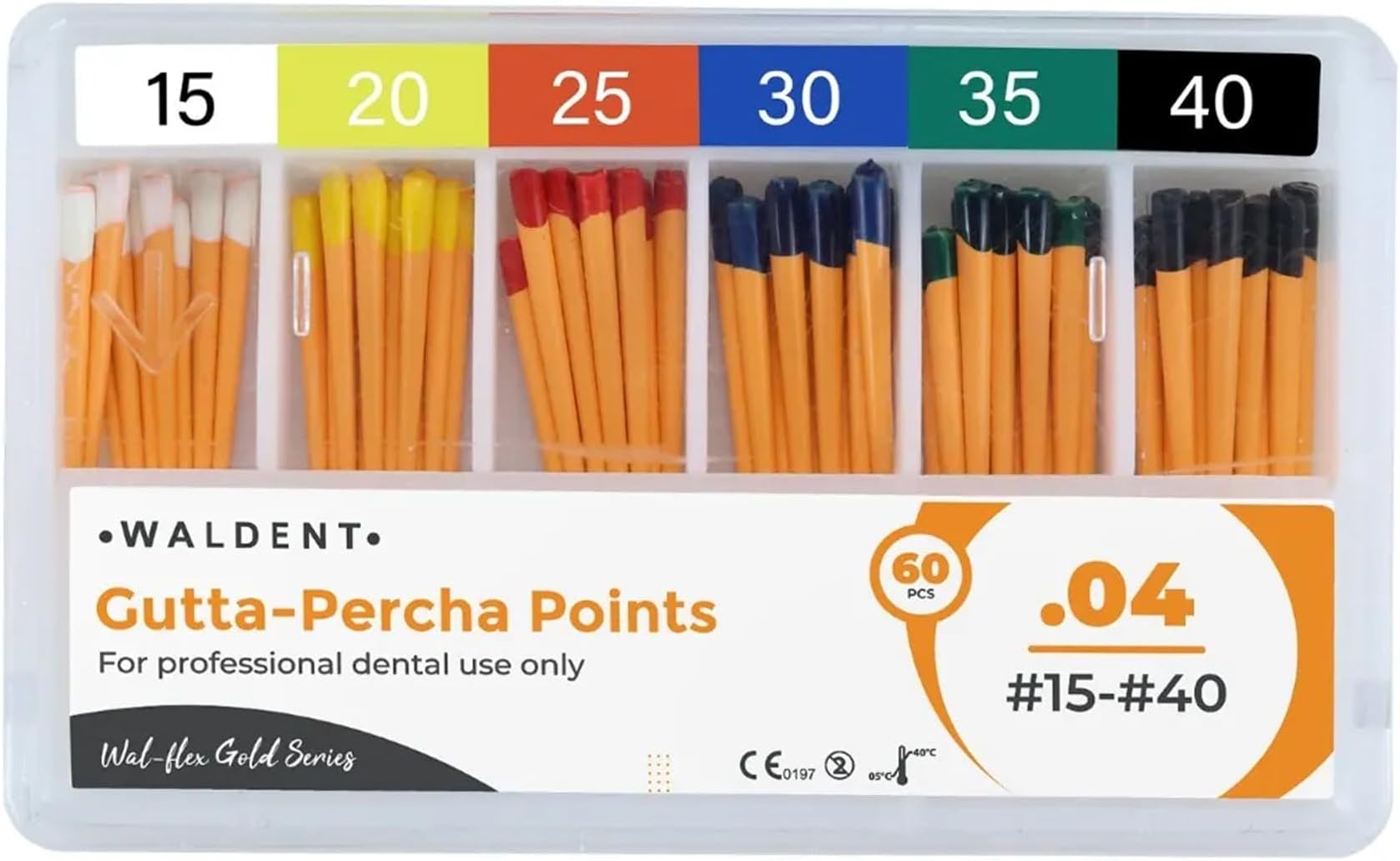 Waldent Gutta Percha Points 4% #15-40 | Root Canal Filling Material | Length Marked | Sterile & Radiopaque | Endodontic Dental Supplies | Precision Tapered Points