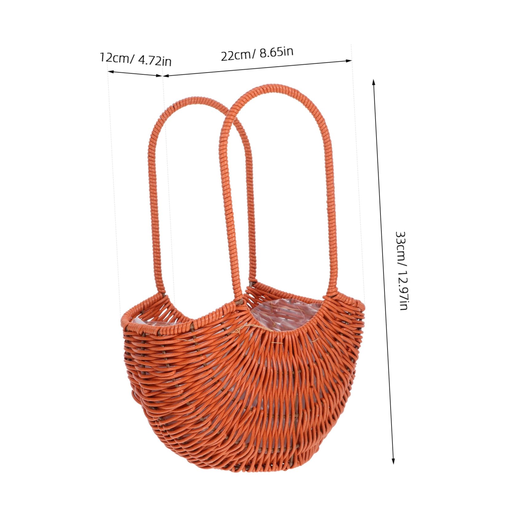 Wedding Flower Girl Basket Woven Plastic Rattan Storage Basket with Handle Liner for Floral Arrangements Home Decor and Birthday Party Supplies