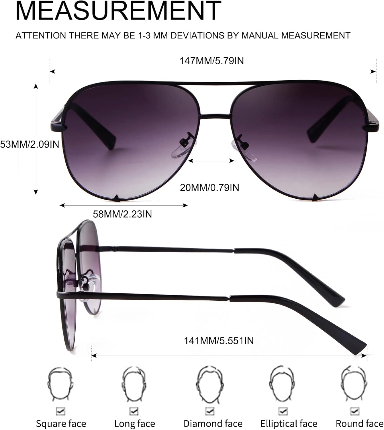 ADE WU Retro Oversized Aviator Sunglasses for Women Classic Black Gold Metal Vintage Big Pilot Sun Glasses - Image 6