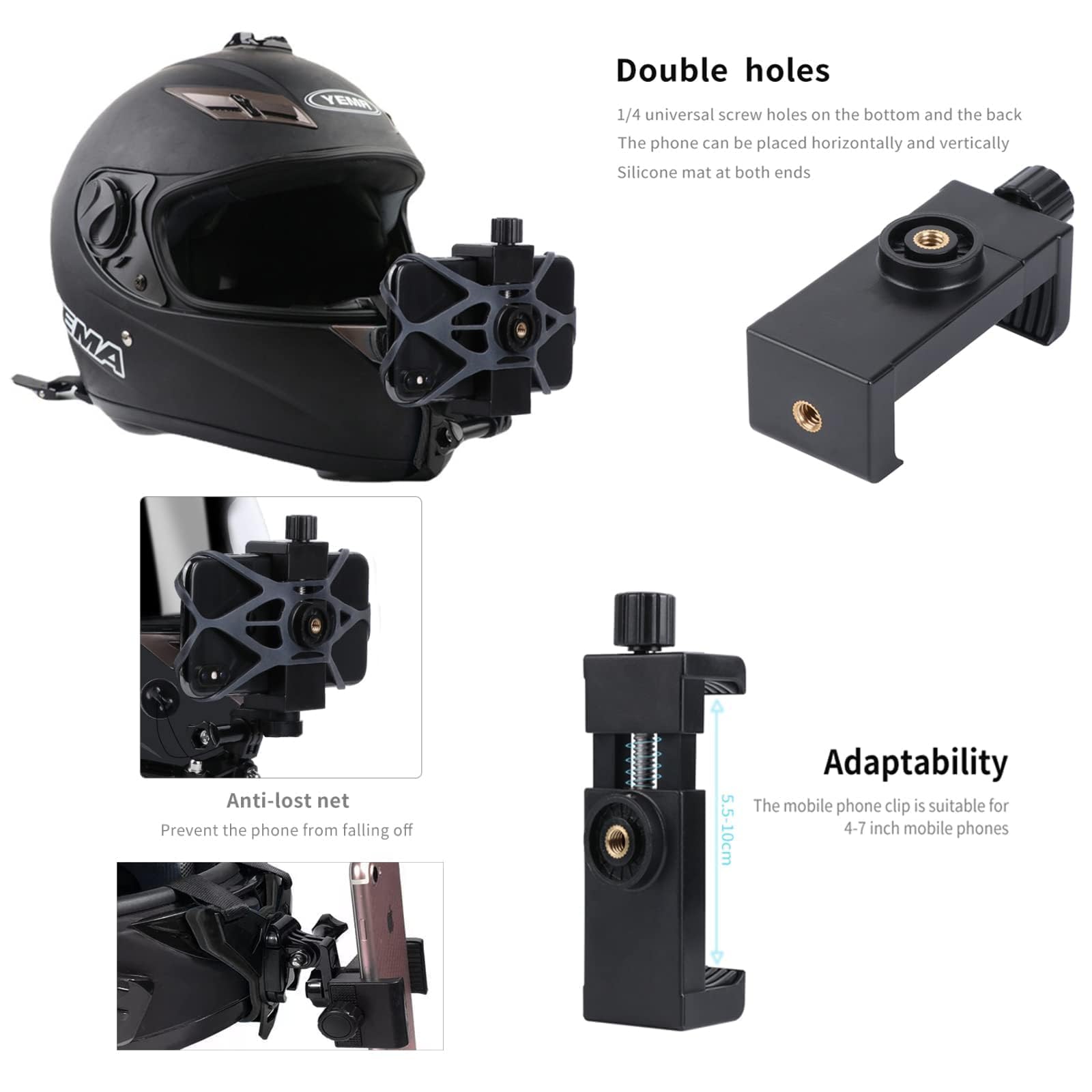 Kit de montaje de correa de barbilla para casco de motocicleta, compatible con todos los Gopro Heros, SJCAM, GeekPro, 4K, Xiaomi Yi, Insta360 y también soportes para teléfonos móviles