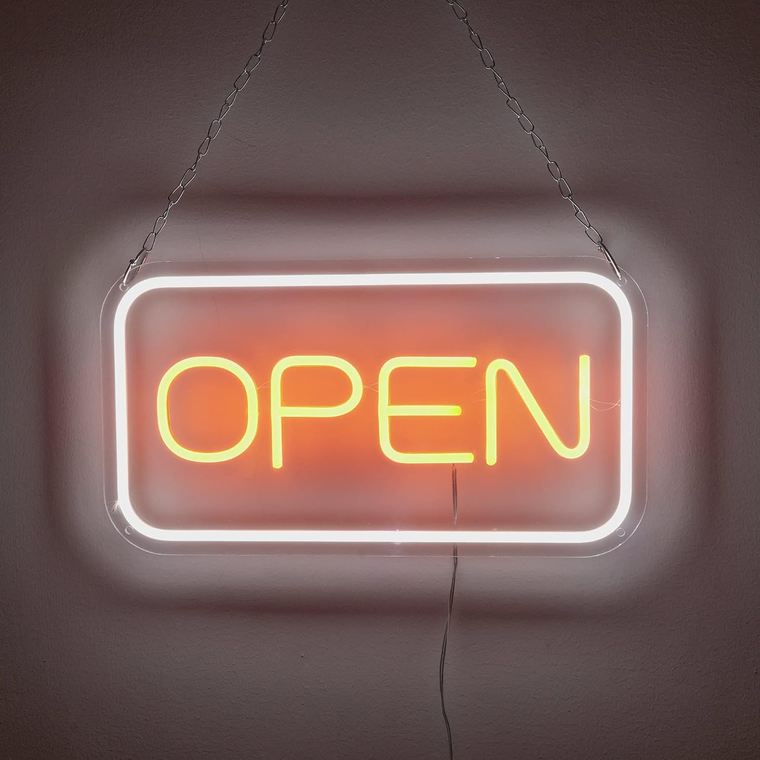 Puppy Chain LED Neon Open Sign with Chain, White Border, Yellow Letters, Electric Business Display 14 X 6 inch-image-14