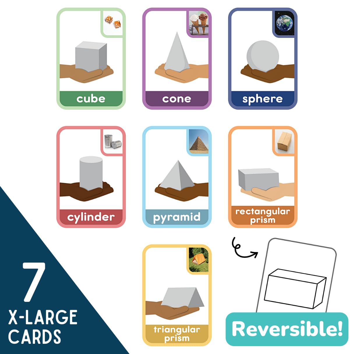 ABSee Me 3D Shape Bulletin Board Set - 7 PCS Reversible Shape Flash Cards Manipulatives for Kindergarten - 3D Shapes for Kids Wall Decor Math Poster - 3 Dimensional Shapes Math Posters for Classroom - Image 2