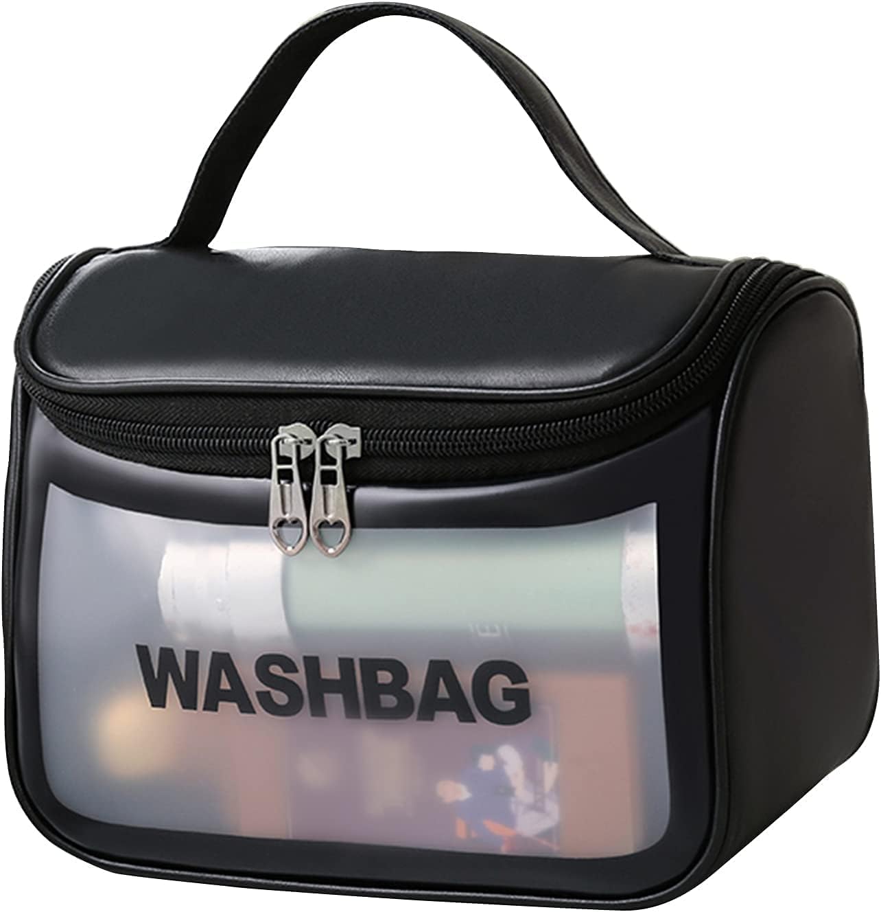 pixshine Travel Makeup Wash Bag Portable Zipper Makeup Pouch Bag Organizer Carry Pouch Bag, Cosmetic Toiletry Transparent Travel Storage Washbag for Women and Girls (Black, Big Size, 16Cm)-picture-49