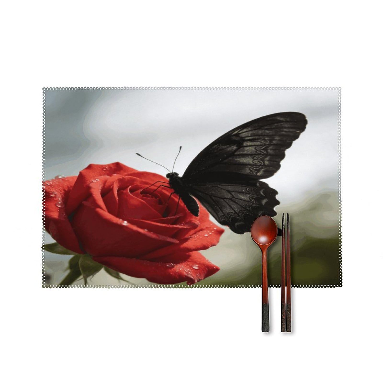 Khauerbc Style Black Butterfly Placemats Set Of 6,Decorating The Dining Table，Canvas Washable Table Mats，Wipe Clean Anti Slip Dining Table Place Mats For Party Kitchen Dining Decoration