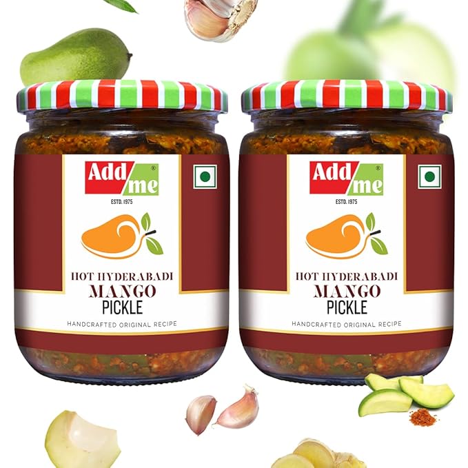 Add me Hot Hyderabadi Mango Pickle 1kg Homemade in Garlic & Ginger, South Indian Aam ka Achar Lahsun Adrak Masala (500g + 500g)