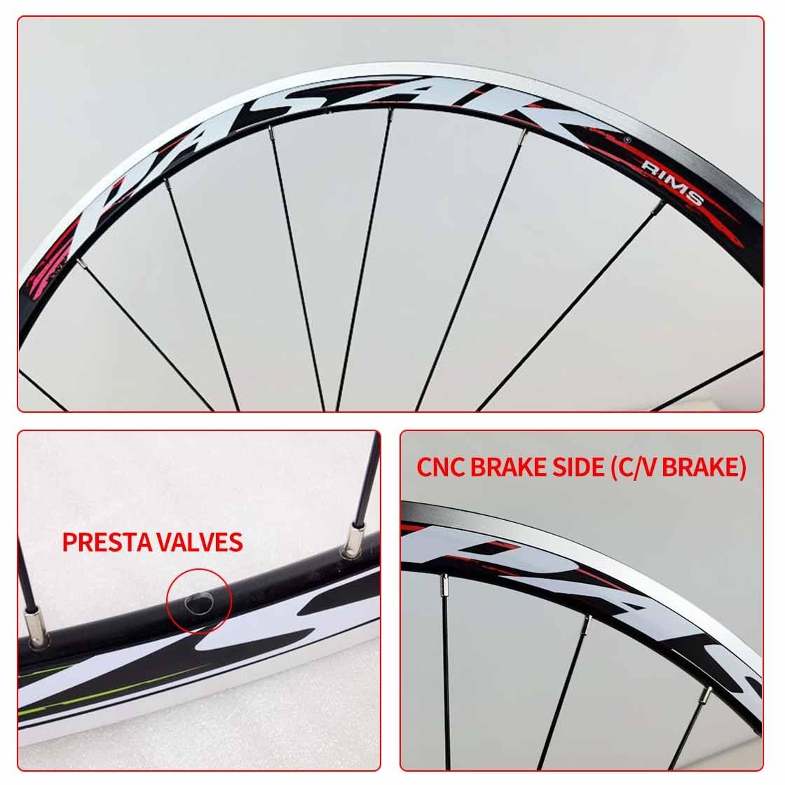 Juego De Ruedas De Bicicleta De Carretera 700C Ruedas Traseras Y Delanteras con Freno De C/V 100/130mm QR, Llantas De Bici De Doble Pared De 30mm, Casete De 7-12 Velocidades