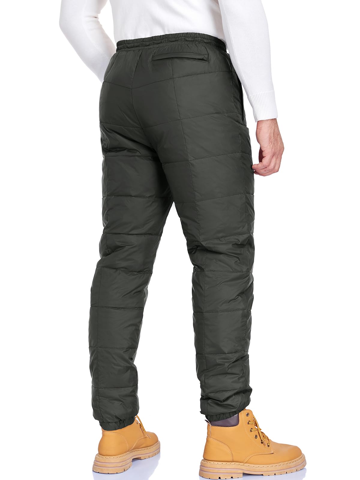 HOTIAN Pantalones térmicos de invierno para hombre ultraligeros con relleno térmico, a prueba de viento, pantalones aislados para camping al aire libre con bolsillos con cremallera