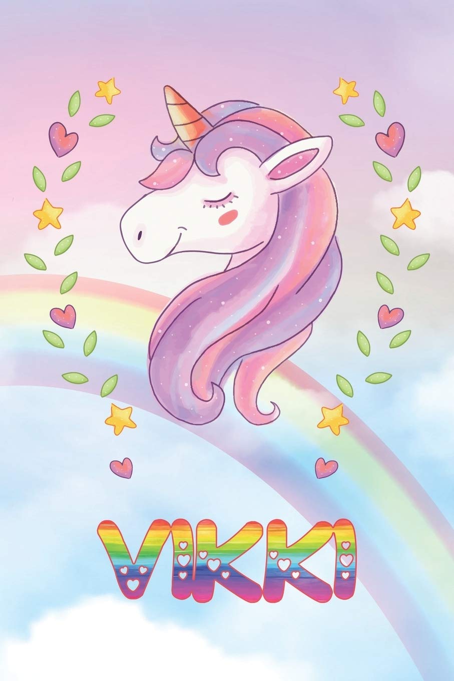 Vikki: Vikki Unicorn Notebook Rainbow Journal 6x9 Personalized Customized Gift For Someones Surname Or First Name is Vikki