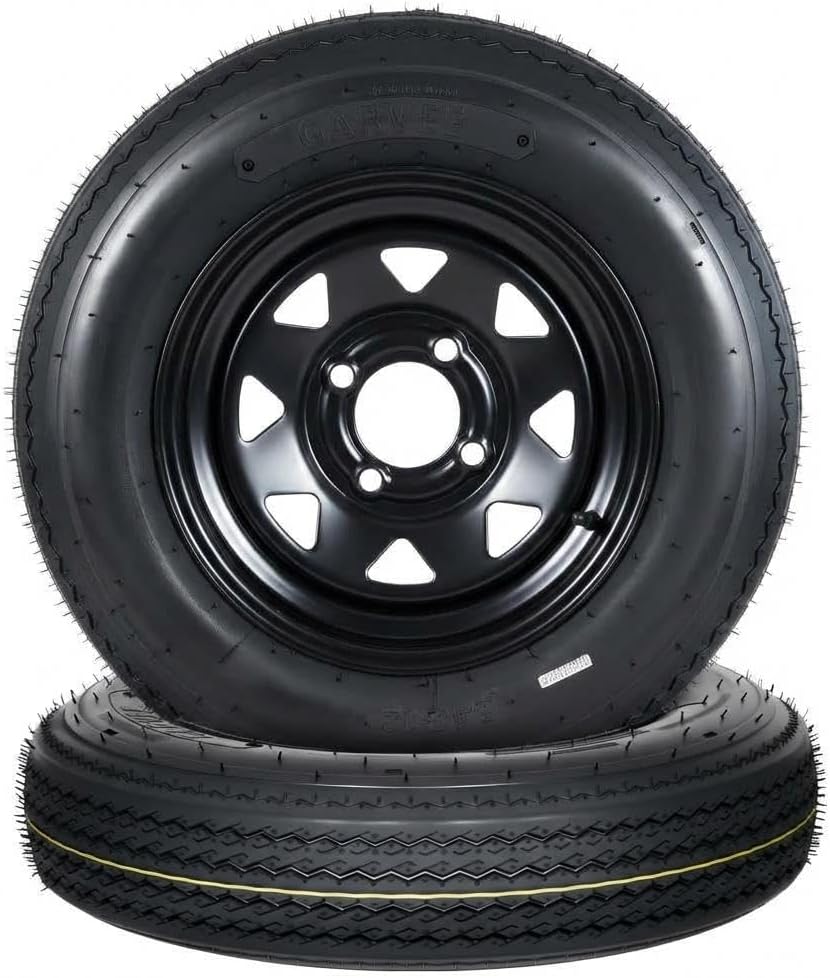 2-Pack 5.30-12 Trailer Tires with Rim, 6-Ply, 1050 LBS Load, 4 Lug on 4 in Bolt Pattern, 12x4 in Steel Wheel, Heavy-Duty All-Weather Tires for Utility, Boat Trailers