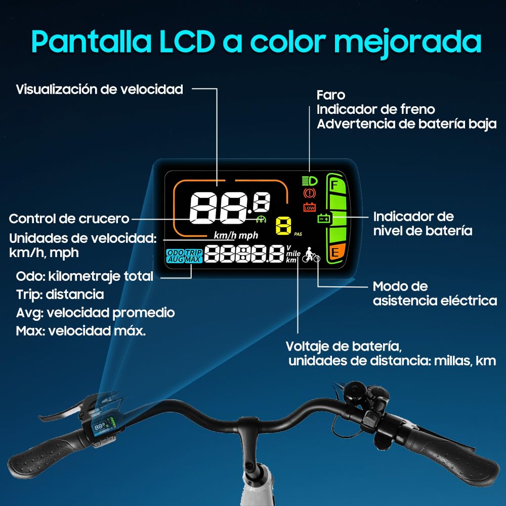 26T1 Bicicleta eléctrica de 26 pulgadas, batería extraíble de 36 V, 18,2 Ah, motor de 250 W, pantalla LCD, 7 velocidades, alcance 90-130 km, 25 km/h, IPX5 resistente al agua para adultos