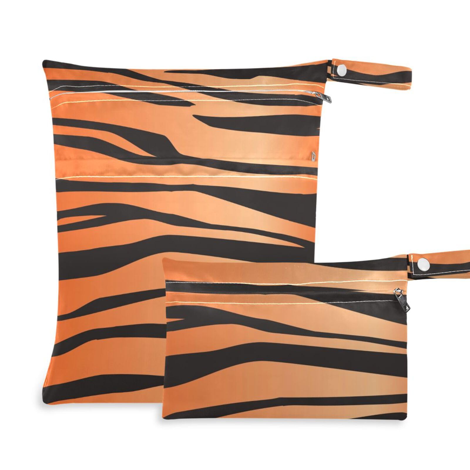 susiyo 2 Pcs Wet Dry Bag Tiger Stripe Print Waterproof Reusable Baby Cloth Diaper Wet Bags with 2 Zipper Pockets for Breast Pump Parts Travel Beach Pool Gym Yoga Swimsuits Wet Clothes
