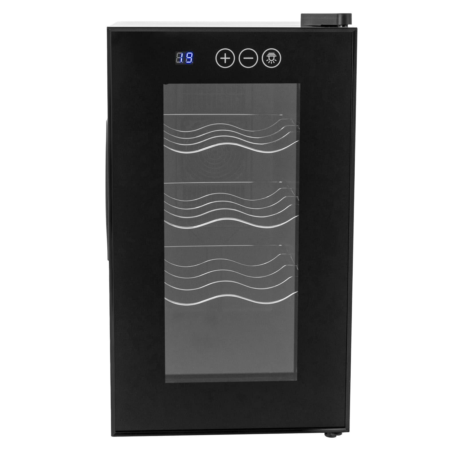 Frigorifero autoportante da 23 l, frigorifero per bevande, 8 bottiglie, piccolo frigorifero per bottiglie di vino, illuminazione a LED con porta in vetro per soda, birra, vino