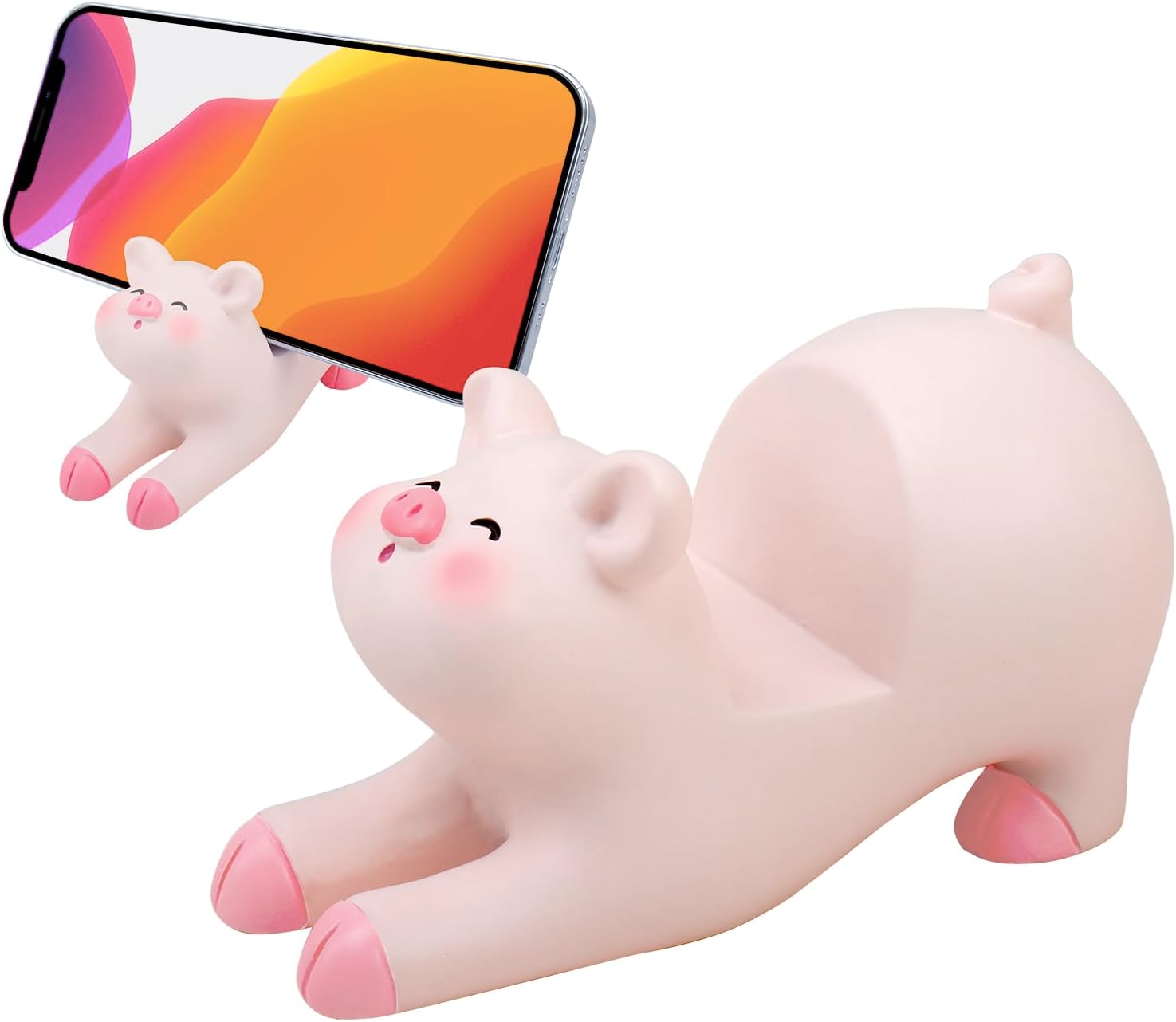 Cute Pig Phone Holder – Pink Resin Cellphone Stand for Desk, Animal Desktop Accessory and Office Decor