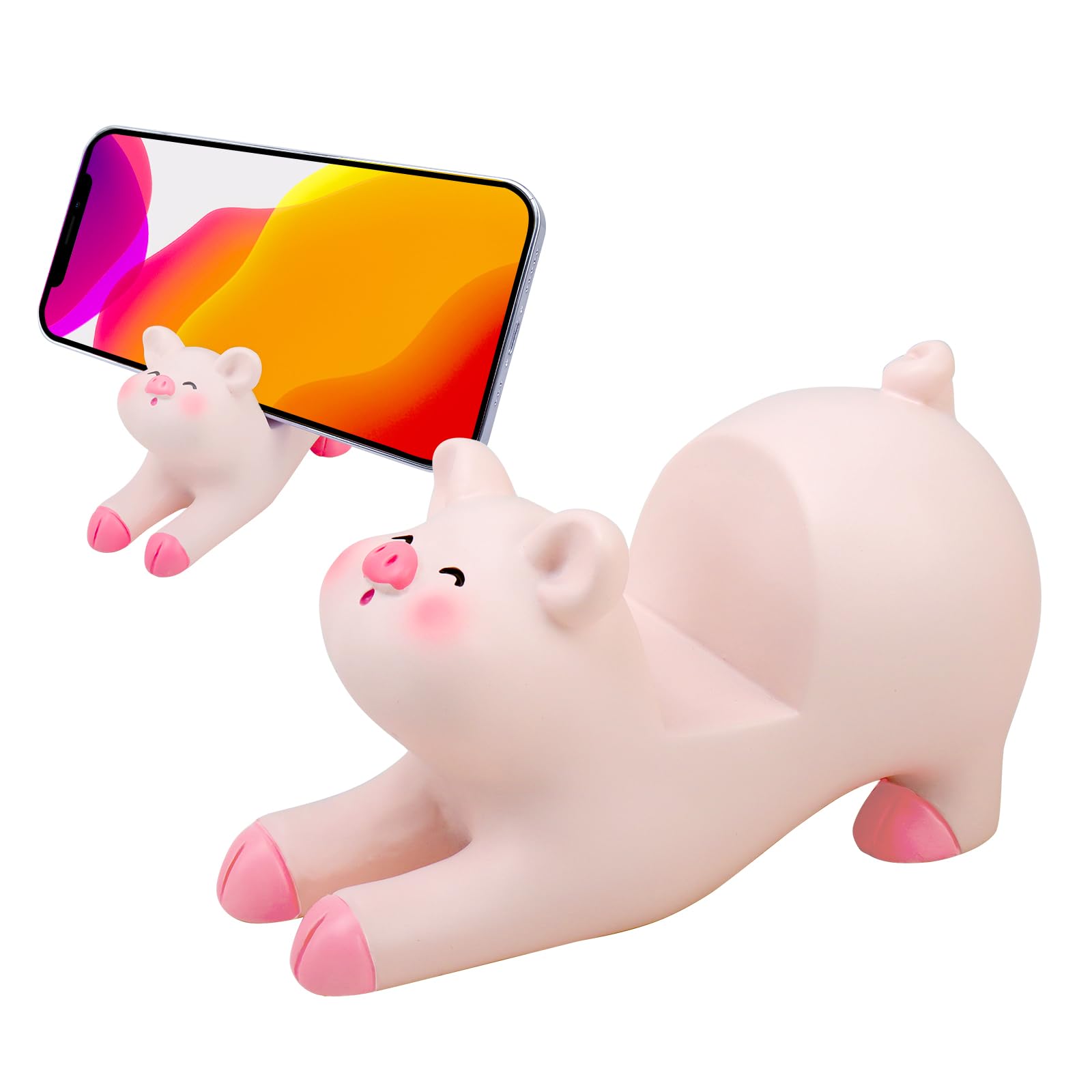 Cute Pig Phone Holder – Pink Resin Cellphone Stand for Desk, Animal Desktop Accessory and Office Decor