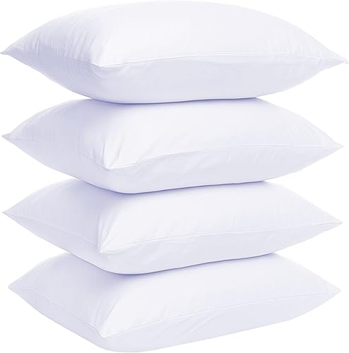 GOLD TEXTILES Almohadas blancas (paquete de 4) fundas de almohada de poliéster – Almohadas decorativas cuadradas ligeras para interiores – Almohadas