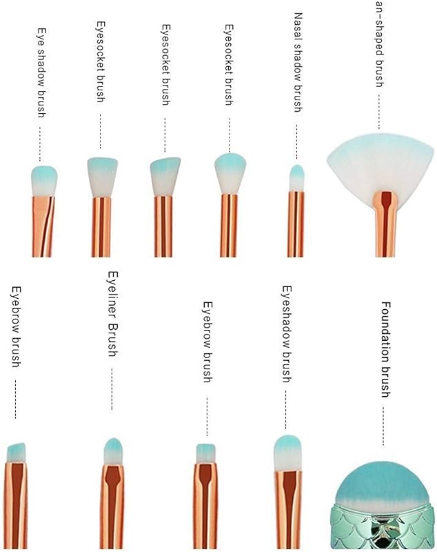 Funfunman Brochas de maquillaje, 11 piezas, base de maquillaje, delineador de ojos, colorete, pinceles correctores cosméticos (sirena colorida)