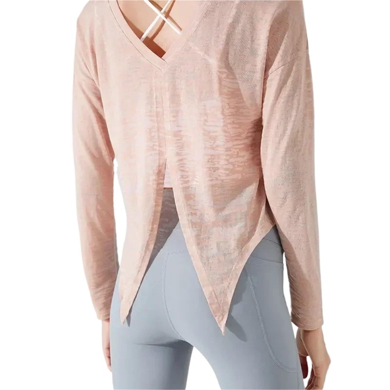 Top Yoga Donna Abbigliamento Sportivo Donna Palestra Yoga Trasparente Top Donna Camicetta Fitness a Maniche Lunghe for Pilates Camicie Sportive Larghe da Donna(Purple,L)