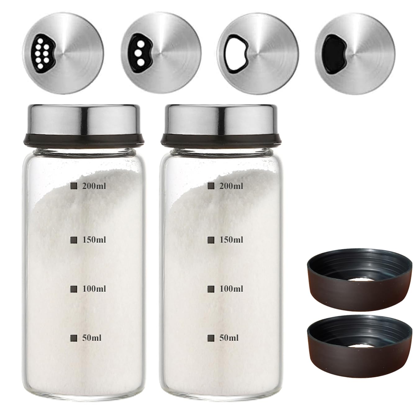 Verdental2 Pcs Salt and Pepper Shakers with Adjustable Outlet Holes Clear Glass Bottle Jar Spice Seasoning Cans for Kitchen Decor and Home Restaurant BBQ Camping Farmhouse Kitchen Accessories (200ML)