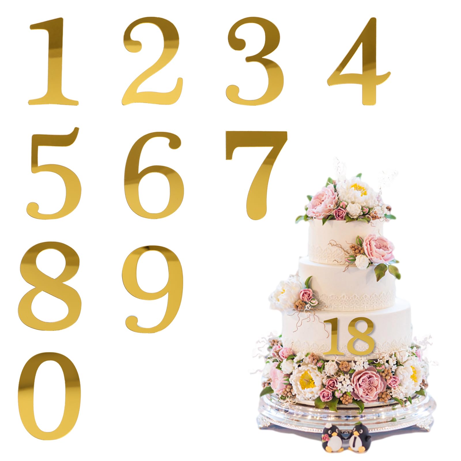 Shiny Acrylic Number Cake Toppers 10 Pcs Big 0-9 Gold Birthday Number Cake Toppers Large Golden Acrylic Happy Anniversary Cakes Topper Sticks Cupcake