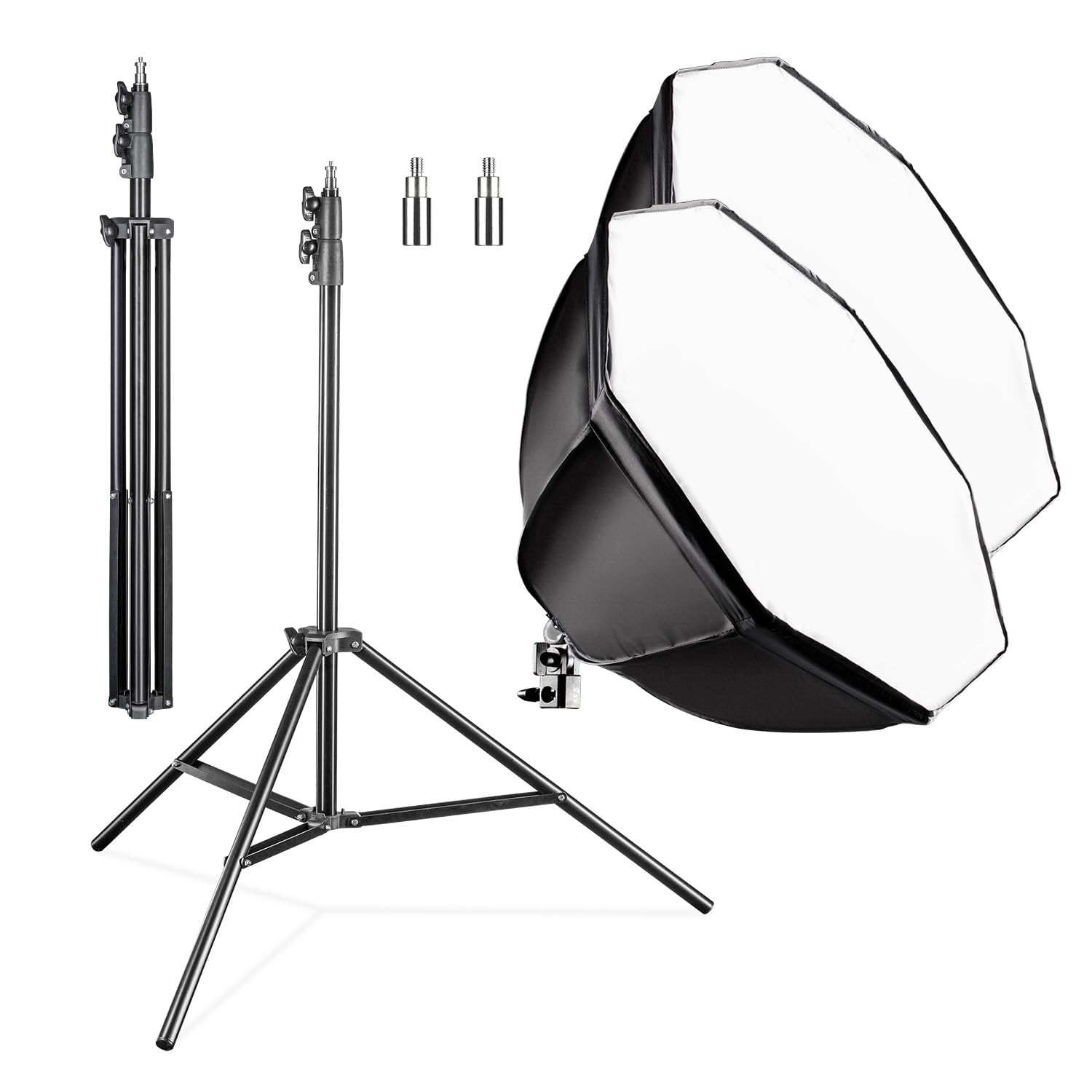 Walimex pro Zestaw 2 softboxów oktagonalnych o średnicy 55 cm z 2x żarówkami LED 35 W o barwie dziennej 5000 K i dwoma statywami oświetleniowym FT-8051 do wys. 260 cm, statywy z amortyzacją drgań