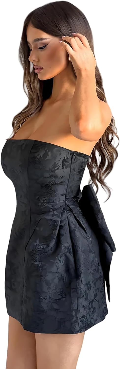 JUMISEE Embroidery Satin Homecoming Dress with Bow Modest Strapless Mini Dresses A Line Short Prom Dress Party Gown - Image 3