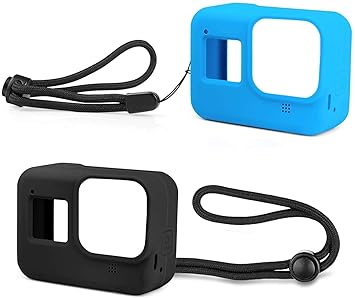 NEOHOOK Protective Silicone Sleeve Cases Lanyard Compatible with GoPro Hero 8 Black Accessories Soft Rubber Frame Cover Case Protection for Go Pro Hero8 Black Action Camera (Black + Blue