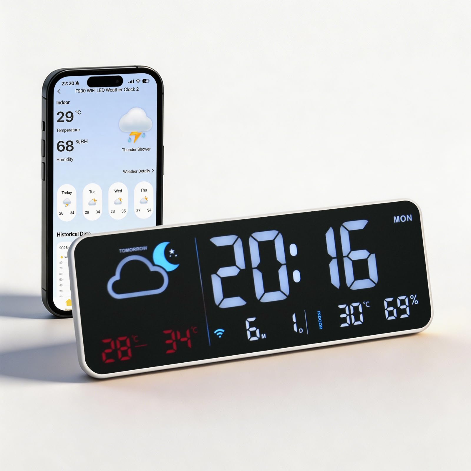 Seutgjie Digital Wecker WLAN mit Wetter Tischuhr/Wanduhr Digital Uhr