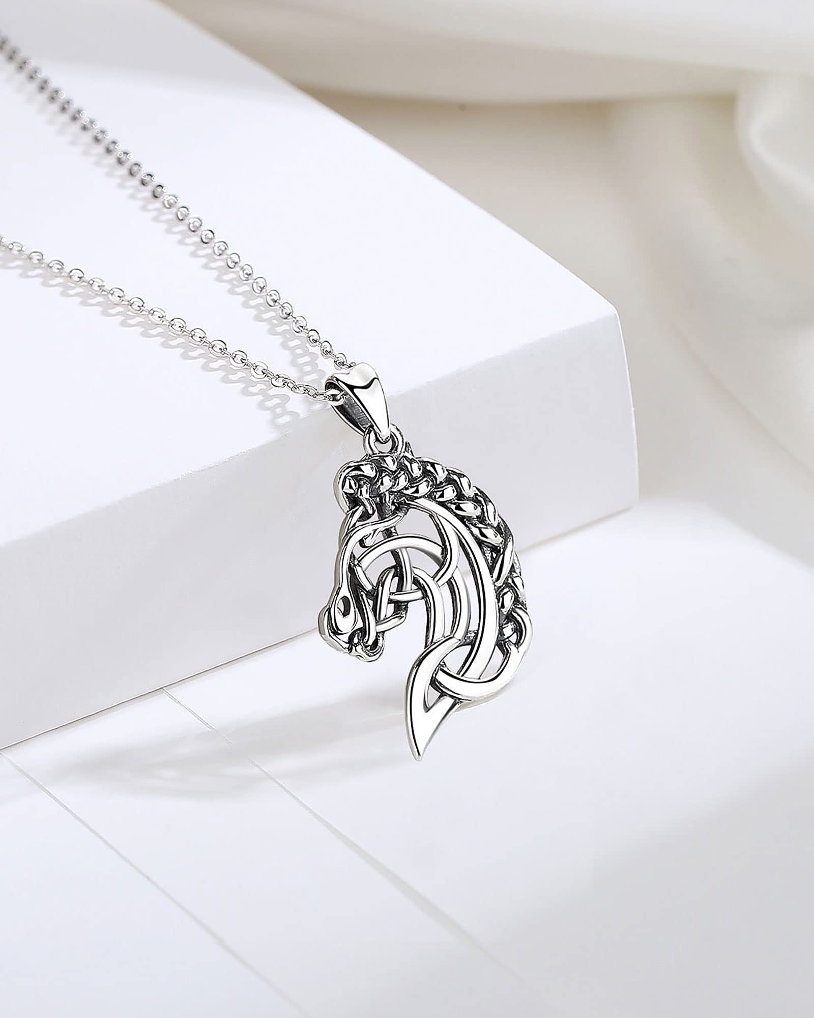CELESTIA Collar Caballo Mujer Plata de Ley 925 Colgantes con Cadena Acero Inoxidable 50 CM, Joyas Animales, Regalos para Amantes Caballos