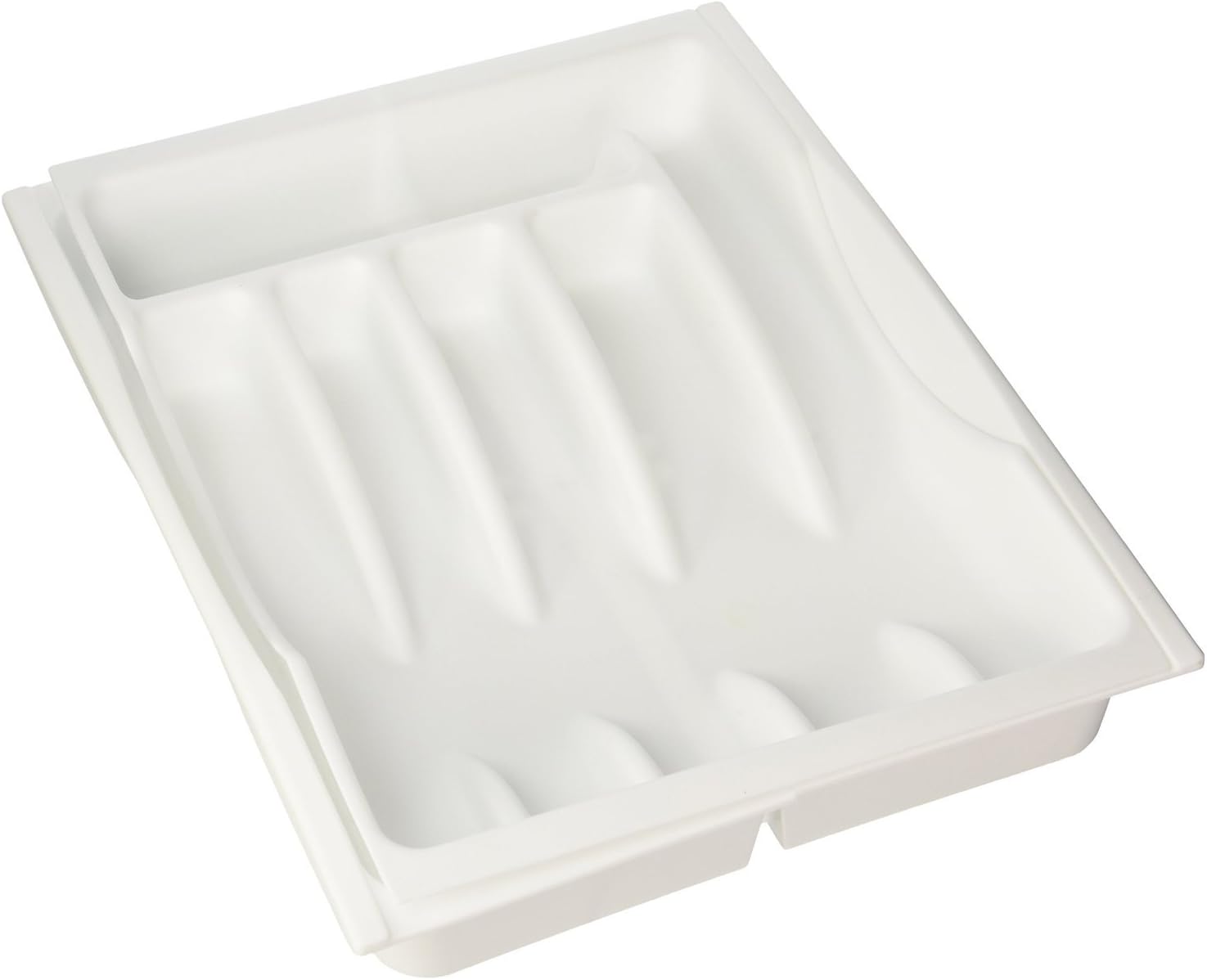 Rubbermaid Adjustable Cutlery Tray White - Expandable Drawer Organizer 11.5-19" Wide, Non-Slip Grips, Dishwasher Safe