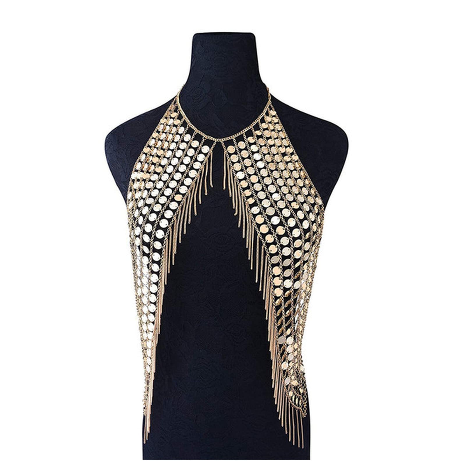 Nakrycie głowy seksowny metalowy cekinowy łańcuszek na ciało biżuteria dla kobiet moda bielizna brzuch łańcuch klatka klatka biustonosz bikini prezenty damskie łańcuszek na głowę (rozmiar: złoty kolor 1)