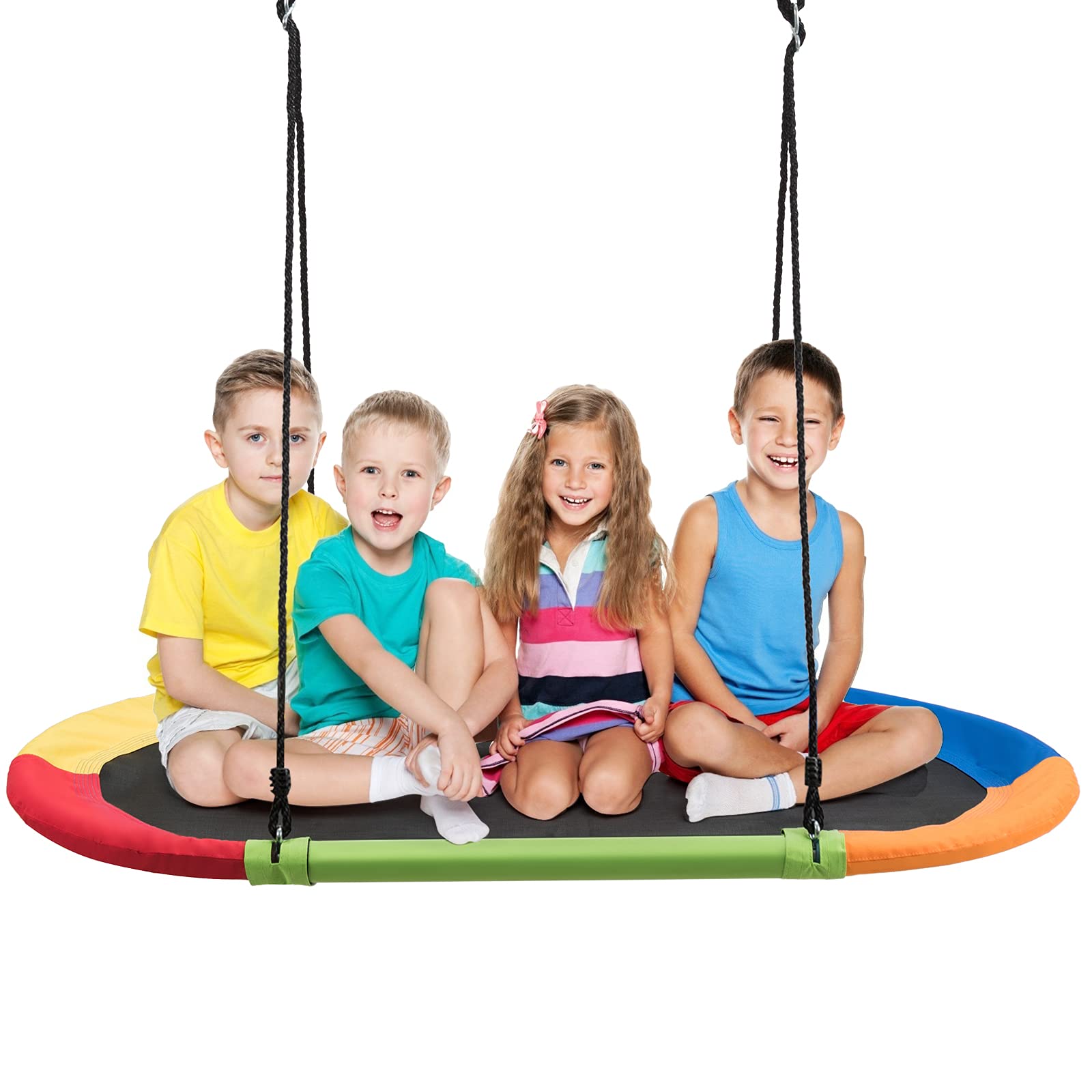GYMAX Kids Nest Oval Swing with Height Adjustable Hanging Ropes, Indoor Outdoor Tree for Playground Garden Backyard, Holds Up to 150kg (Colorful, 150x80x100-160cm)