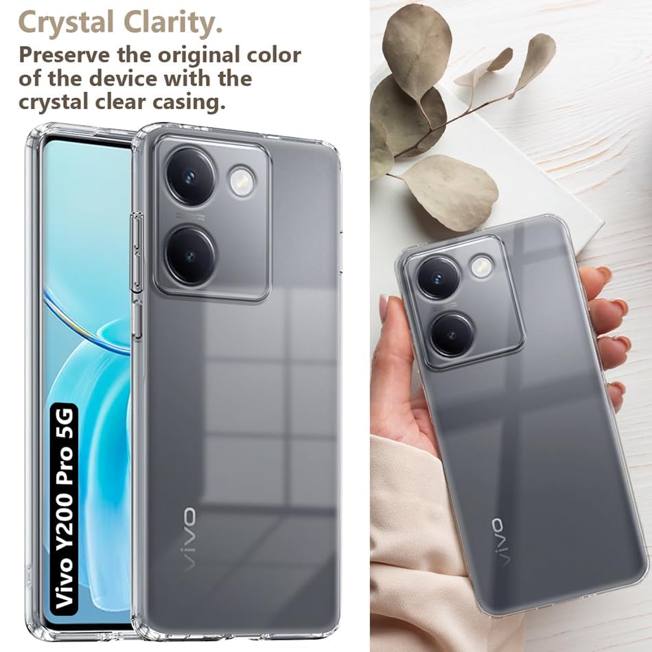 Image of NISHTECH for Vivo Y200 Pro 5G Premium Transparent Hybrid Soft Slim Dust Proof Back Case Cover with Camera Protection