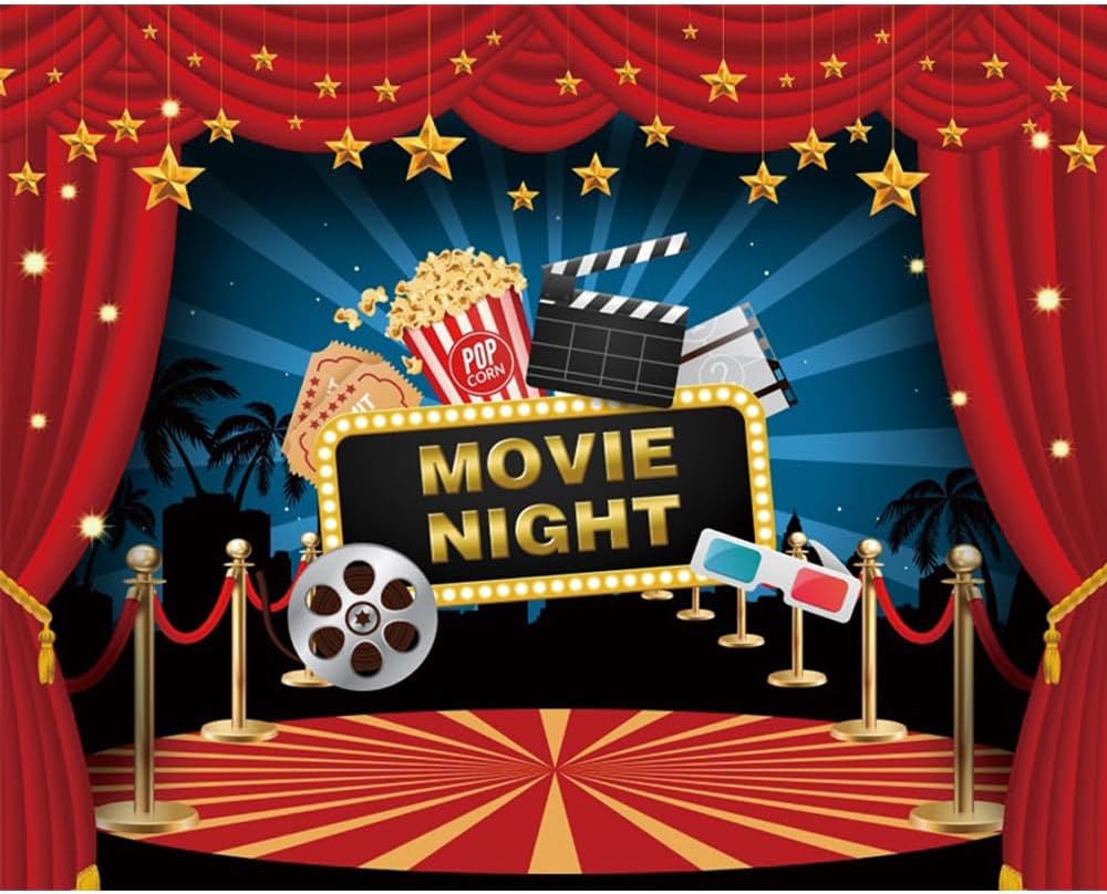 Movie Night Backdrop for Photographu Red Carpet Movie Theme Photo Backdrop 10x8ft Vinyl Cinema Theme Party Background Decorations Birthday Party Hollywood Awards Parties Portrait Props