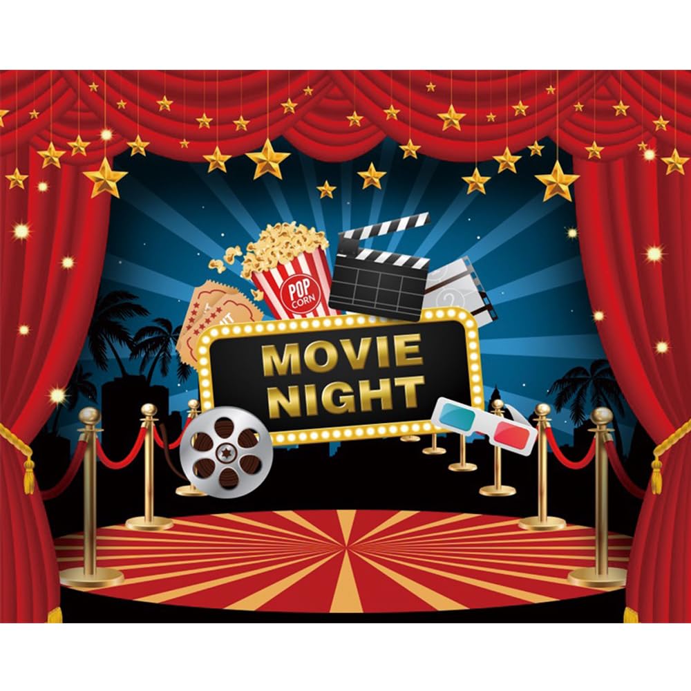 Movie Night Backdrop for Photographu Red Carpet Movie Theme Photo Backdrop 10x8ft Vinyl Cinema Theme Party Background Decorations Birthday Party Hollywood Awards Parties Portrait Props