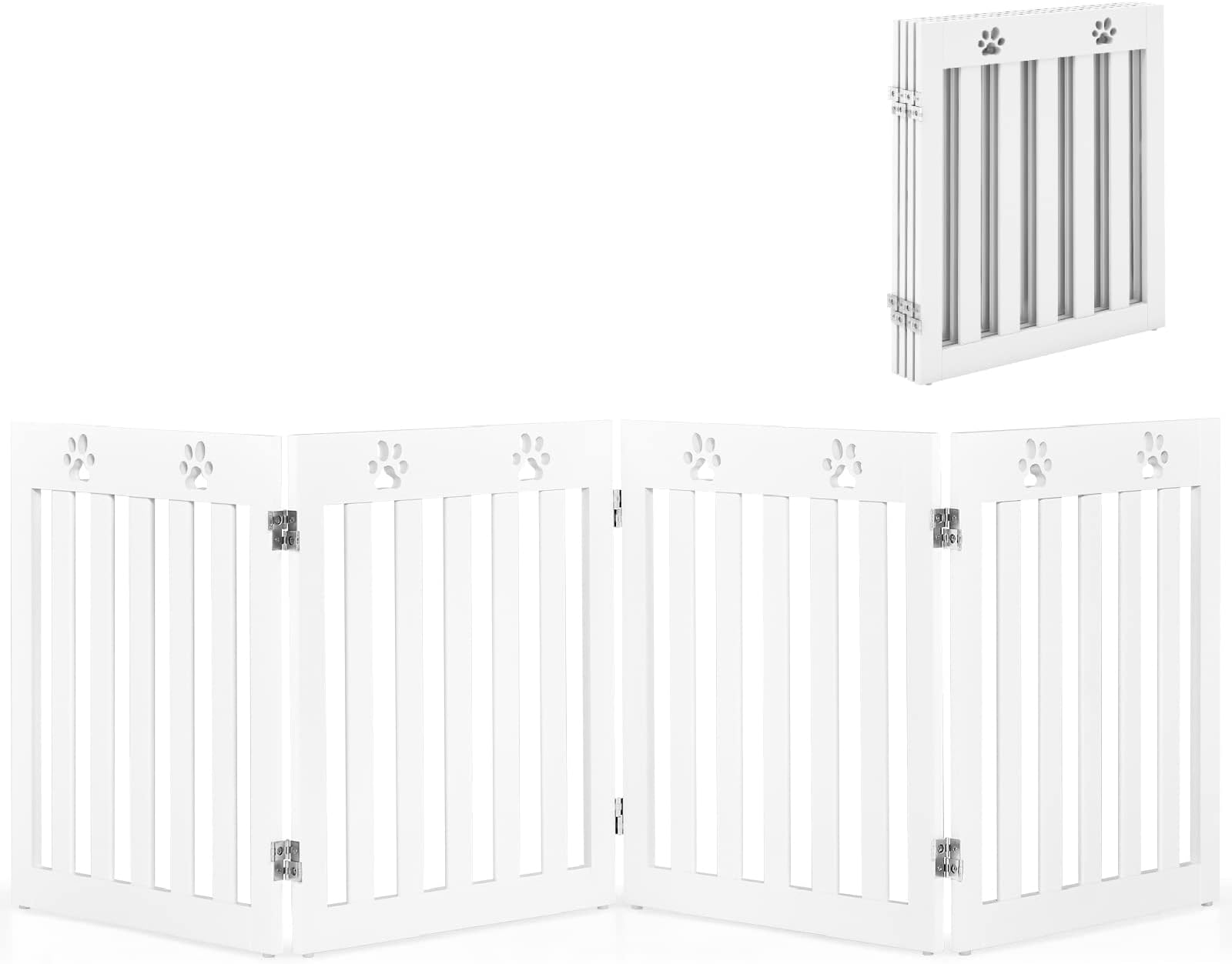 Maxmass Wooden Freestanding Pet Gate, Foldable Dog Barrier with 360