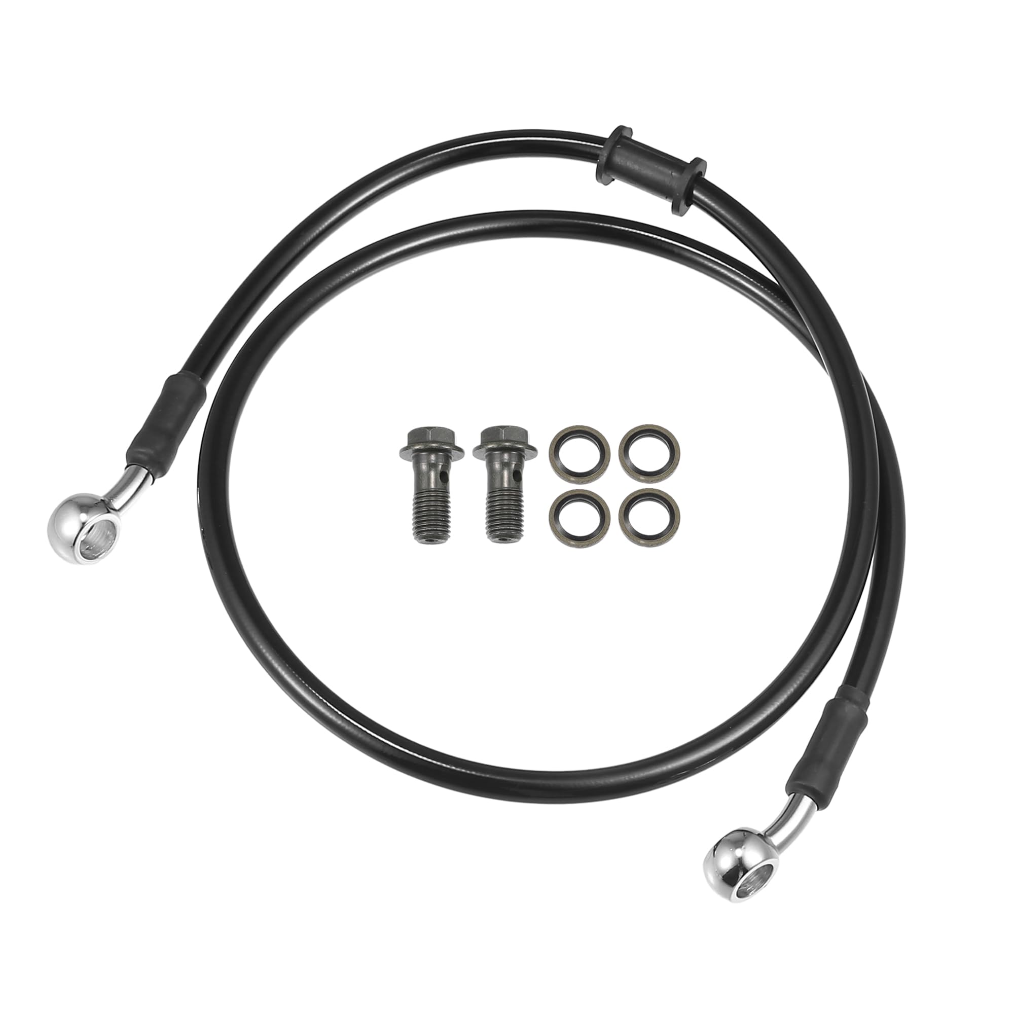 Motoforti Universal Brake Hose Motorcycle ATV Dirt Bike Motocross Braided Hydraulic Brake Line Oil Hose Pipeline, 90cm, Durable, Metal, Black Silver Tone, 1 Set
