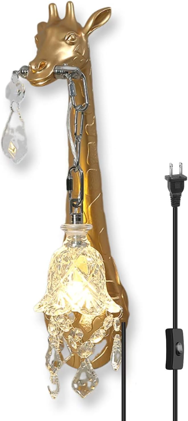 Giraffe Wall Lamp,Resin Giraffe Lamp with Crystal Shade,Creative LED Wall Mount Light,Animal Lamp Wall Lights for Living Room,Modern Wall Sconces for Bedroom,Hallway (Right Giraffe Lamp)