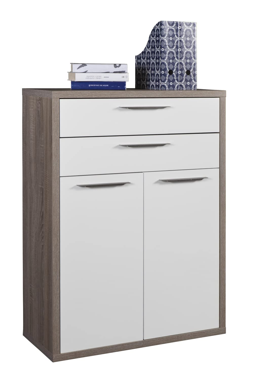 Composad | Ufficio Completo della Linea DISEGNO, Set di 8 Mobili, Libreria, Scrivania, Cassettiera, Mobile Archivio, Vetrina, Mobili Ufficio, Colore Rovere Sonoma e Bianco Laccato, Made in Italy