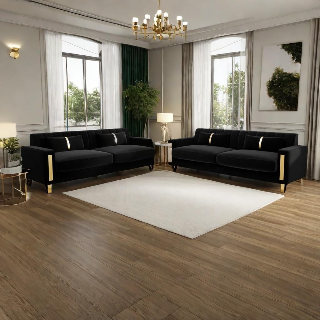 85" Sofa Couch Set,Velvet Sofa with 2 Pillows & Gold Legs,750 LBs Sturdy Frame Modern Couch for Bedroom,Apartment,Office