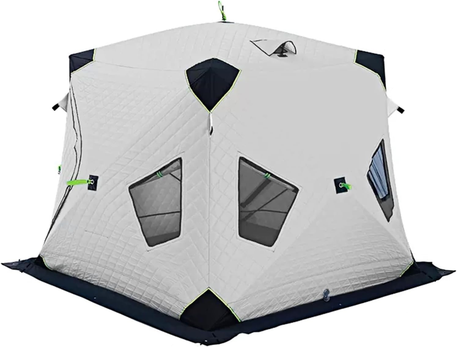 Insulated Ice Fishing Shelter 2-4 Person, Windproof Pop-up Ice Fishing Tent, Thermal Portable Ice Shanty with Anchors, Tie Ropes (Silver 2~3 People)