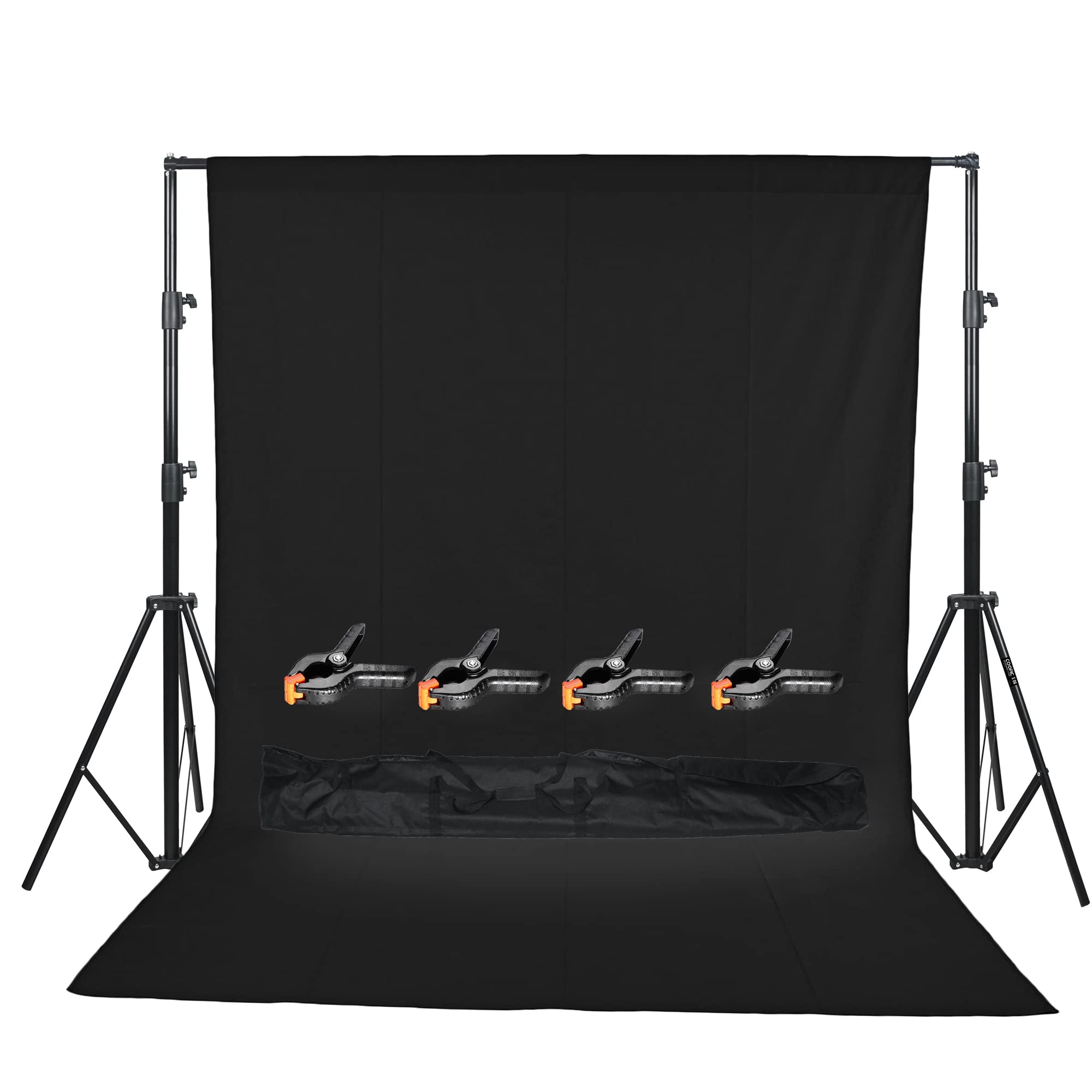 S06 Heavy Duty Adjustable Backdrop Support System Video Stand with 4 Clamps and Carrying Bag (Black) 2.8 X 3.2m