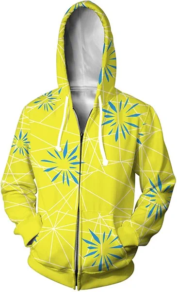 Adult Cosplay Hoodies Green Yellow Patterned Costume Zip-up Sweatshirts Drawstring Hooded