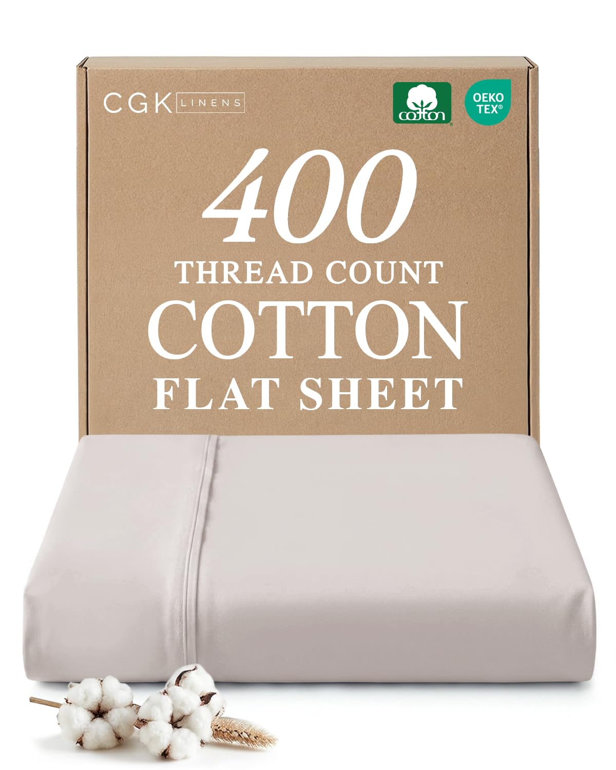 cal king 400 thread count 100% cotton flat sheet - comfortable, cooling & breathable cotton - top flat sheet only - luxury hotel quality bedding - soft and comfy - easy care, wrinkle free - light grey