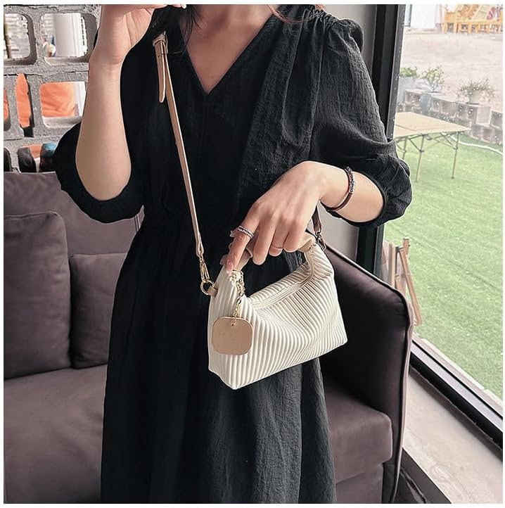 Women’s Nude Beige Evening Purse, Soft Leather Handbag, Small Off White Dressy Clutch dumpling bag, Bridal Shoulder Bag for Wedding Guest, Crossbody Party Elegant Cocktail Purses for Formal Women