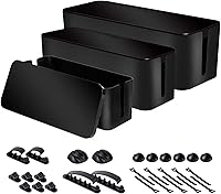 Vista 1 de Caja organizadora de cables, juego de tres, cubierta de alimentación, soporte de cables, protector contra sobretensiones para escritorio (negro)