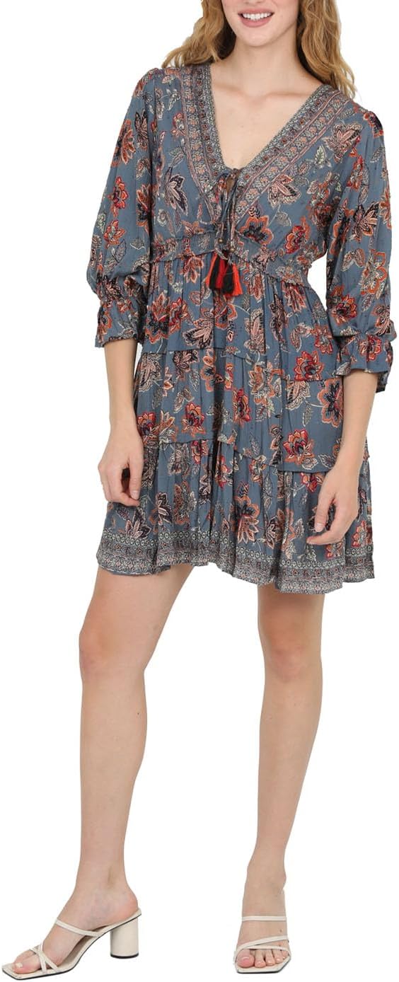 Angie Women's Half Sleeve Printed Tie Front Dress